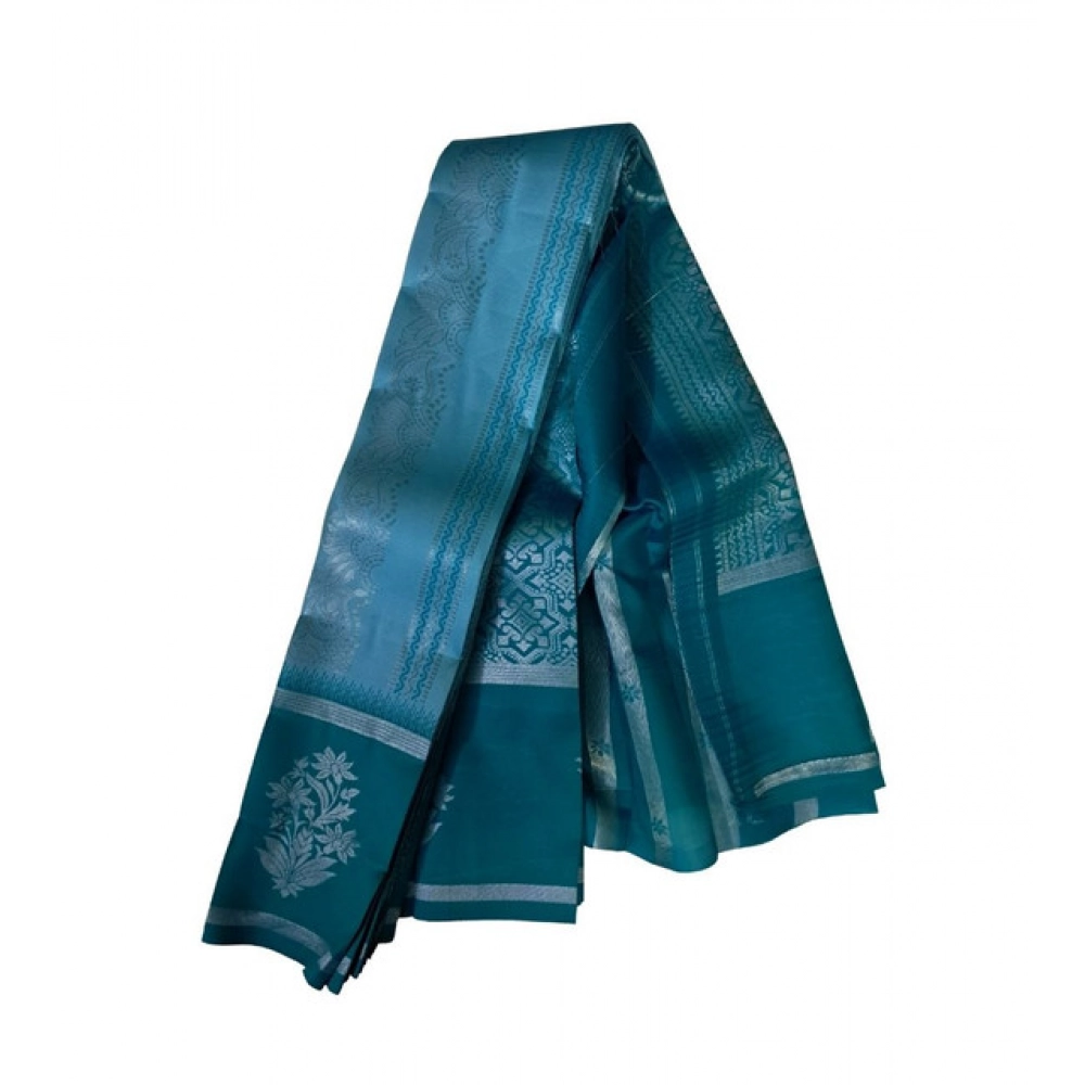 Women's Soft Silk?Wooven Saree With Unstitched Blouse 5.5Mtr (Teal Blue)