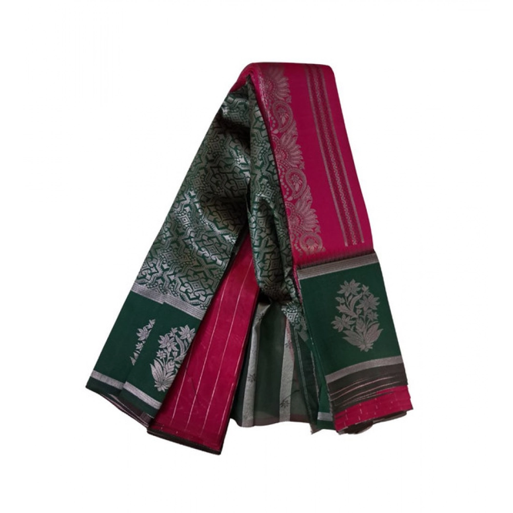 Women's Soft Silk?Wooven Saree With Unstitched Blouse 5.5Mtr (Red)