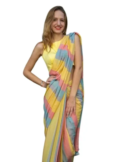 Women's Linen Printed Saree With Unstitched Blouse 5.5Mtr?(Multicolor)