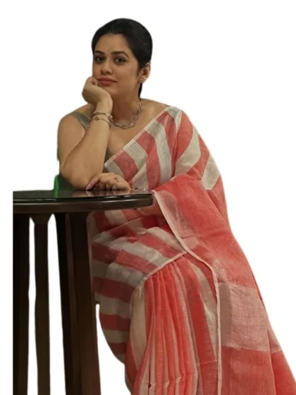 Women's Linen Printed Saree With Unstitched Blouse 5.5Mtr?(Multicolor)
