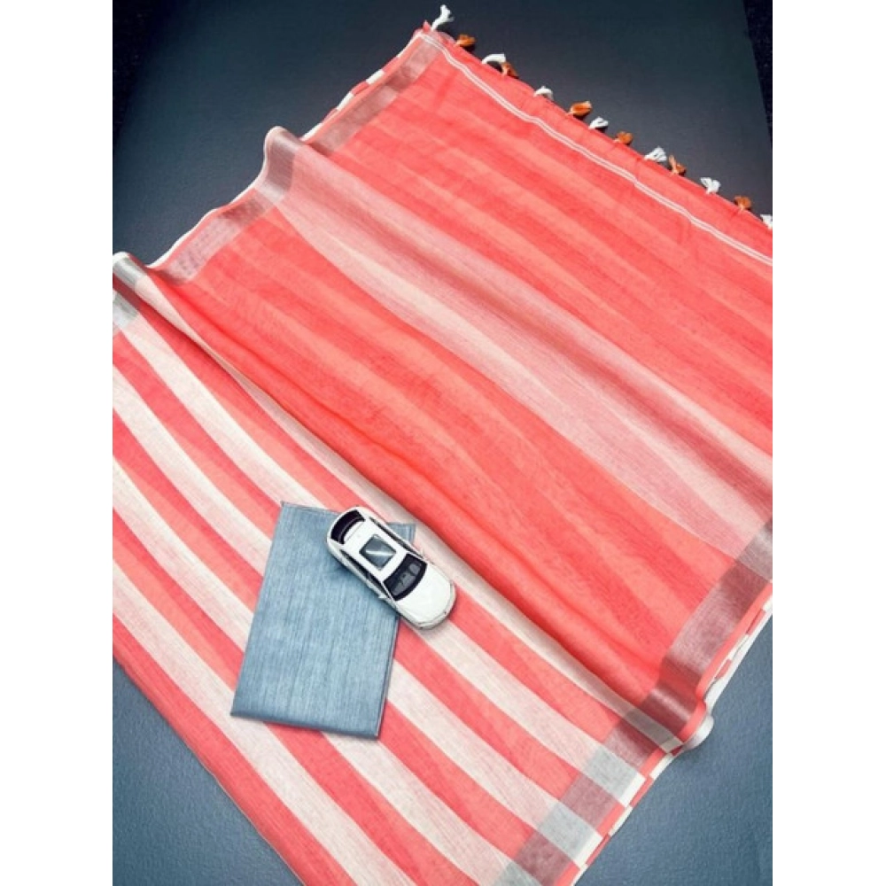 Women's Linen Printed Saree With Unstitched Blouse 5.5Mtr?(Multicolor) - Image 3