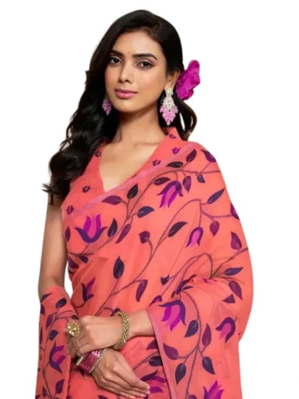 Women's Georgette Printed Saree With Unstitched Blouse 5.5Mtr?(Peach)