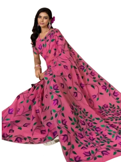 Women's Georgette Printed Saree With Unstitched Blouse 5.5Mtr?(Pink)