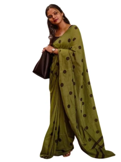 Women's Linen Printed Saree With Unstitched Blouse 5.5Mtr?(Green)