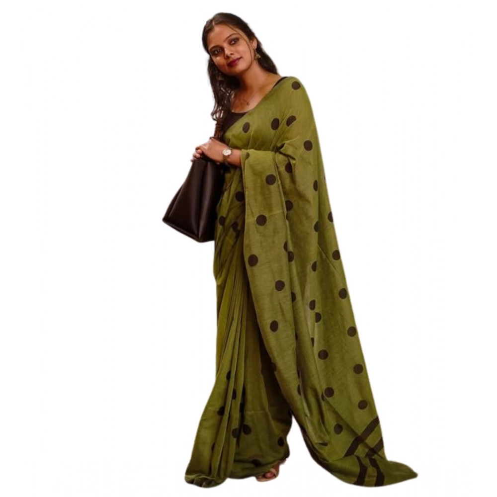 Women's Linen Printed Saree With Unstitched Blouse 5.5Mtr?(Green)