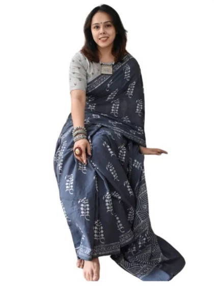 Women's Linen Printed Saree With Unstitched Blouse 5.5Mtr?(Grey)