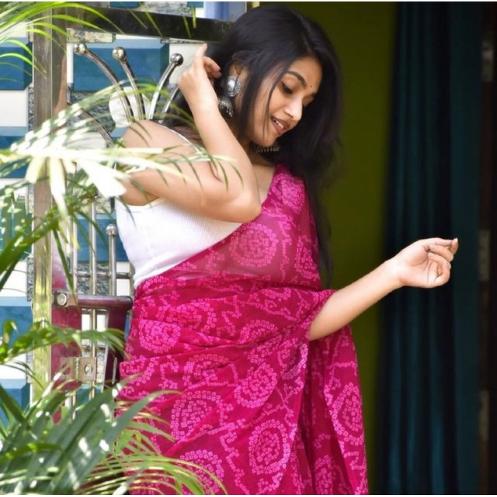 Women's Georgette Printed Saree With Unstitched Blouse 5.5Mtr?(Pink) - Image 2