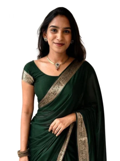 Women's Vichitra Silk Printed Saree With Unstitched Blouse 5.5Mtr?(Green)