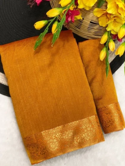 Women's Vichitra Silk Printed Saree With Unstitched Blouse 5.5Mtr?(Mustard)