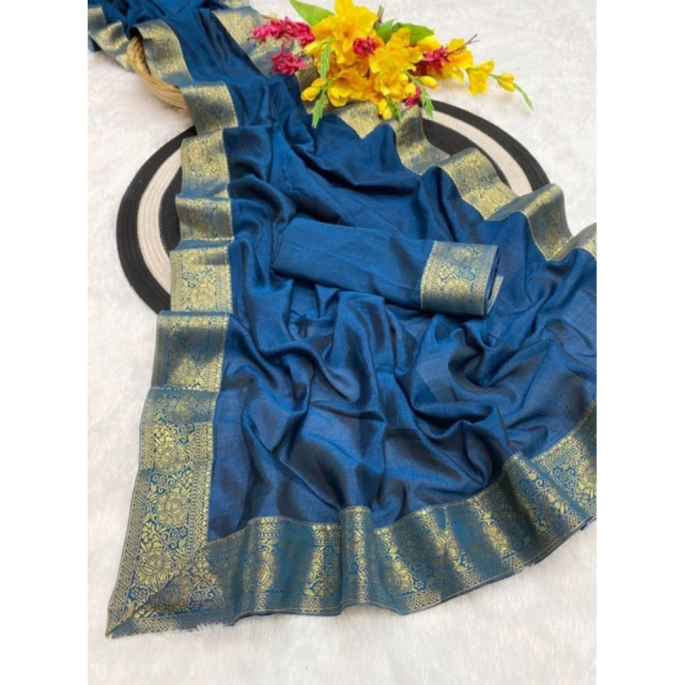 Women's Vichitra Silk Printed Saree With Unstitched Blouse 5.5Mtr?(Rama) - Image 2