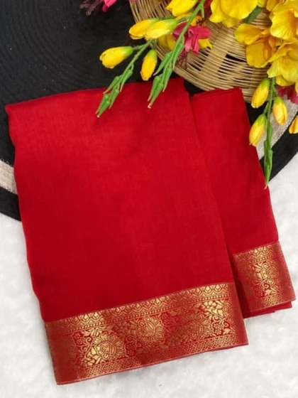 Women's Vichitra Silk Printed Saree With Unstitched Blouse 5.5Mtr?(Red)