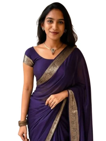 Women's Vichitra Silk Printed Saree With Unstitched Blouse 5.5Mtr?(Purple)