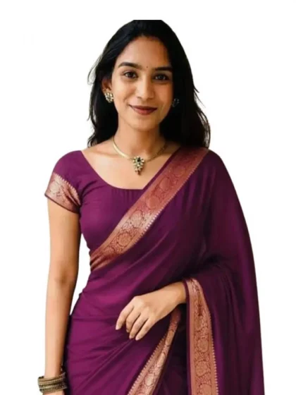 Women's Vichitra Silk Printed Saree With Unstitched Blouse 5.5Mtr?(Wine)