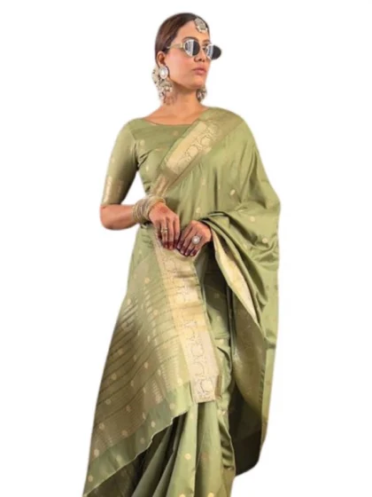 Women's Satin Printed Saree With Unstitched Blouse 5.5Mtr?(Green)
