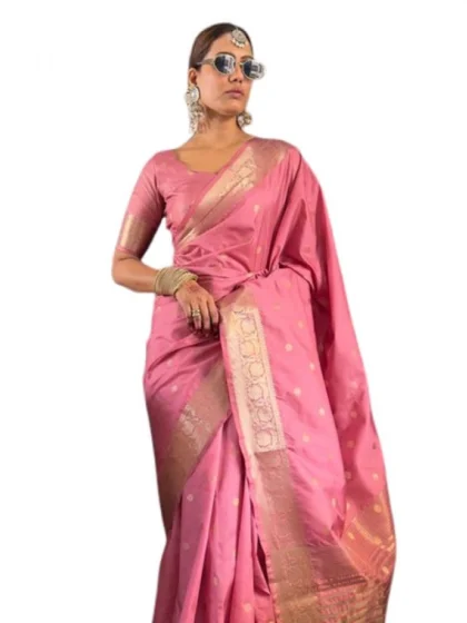 Women's Satin Printed Saree With Unstitched Blouse 5.5Mtr?(Pink)