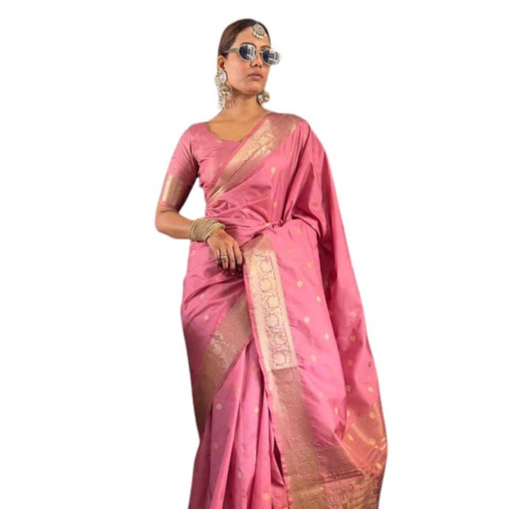 Women's Satin Printed Saree With Unstitched Blouse 5.5Mtr?(Pink)
