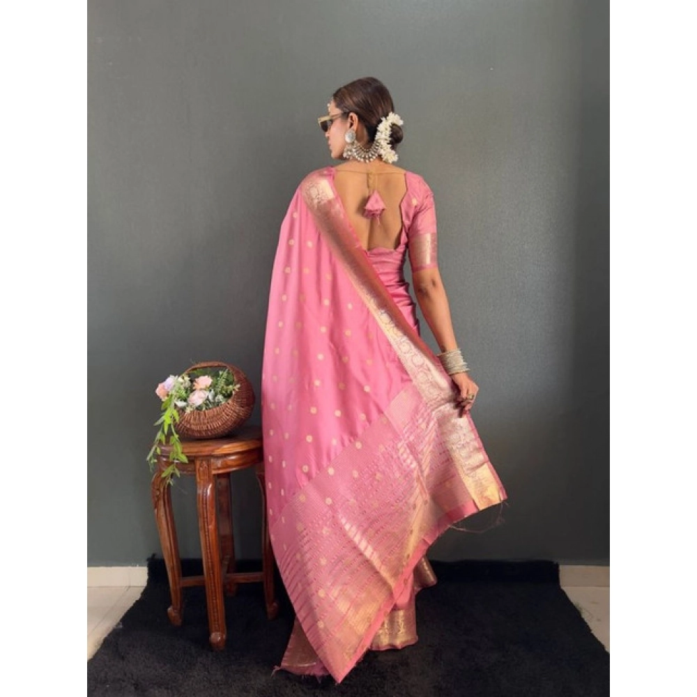 Women's Satin Printed Saree With Unstitched Blouse 5.5Mtr?(Pink) - Image 2