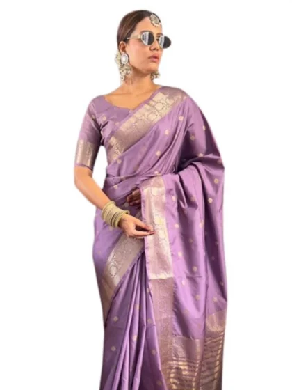 Women's Satin Printed Saree With Unstitched Blouse 5.5Mtr?(Purple)