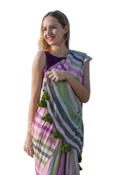 Women's Linen Printed Saree With Unstitched Blouse 5.5Mtr?(Pink)