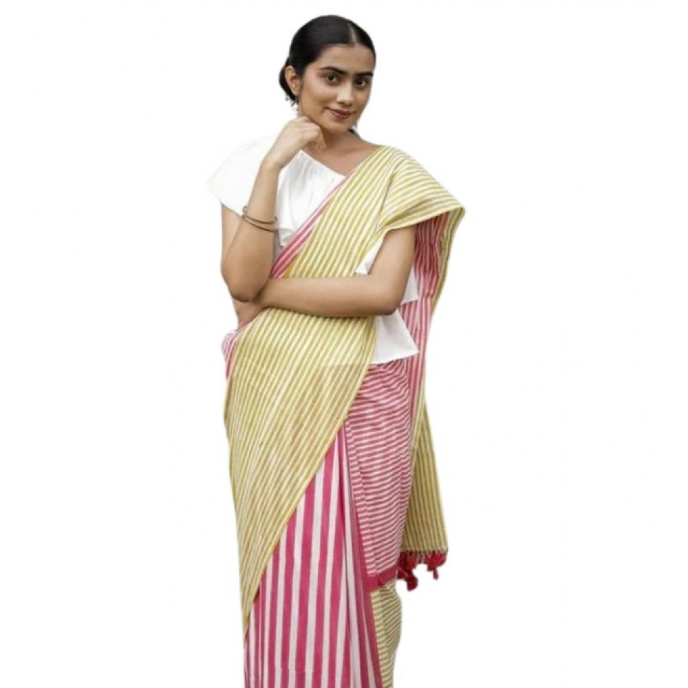 Women's Linen Printed Saree With Unstitched Blouse 5.5Mtr?(Yellow)