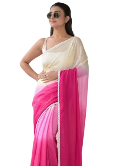 Women's Linen Printed Saree With Unstitched Blouse 5.5Mtr?(Pink)