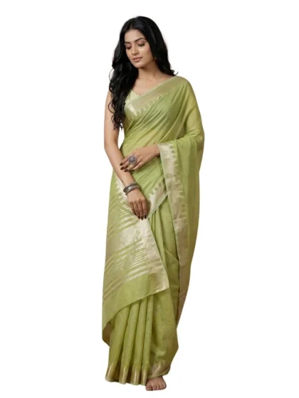 Women's Cotton Printed Saree With Unstitched Blouse 5.5Mtr (Light Green)