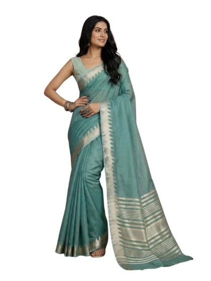 Women's Cotton Printed Saree With Unstitched Blouse 5.5Mtr (Teal)