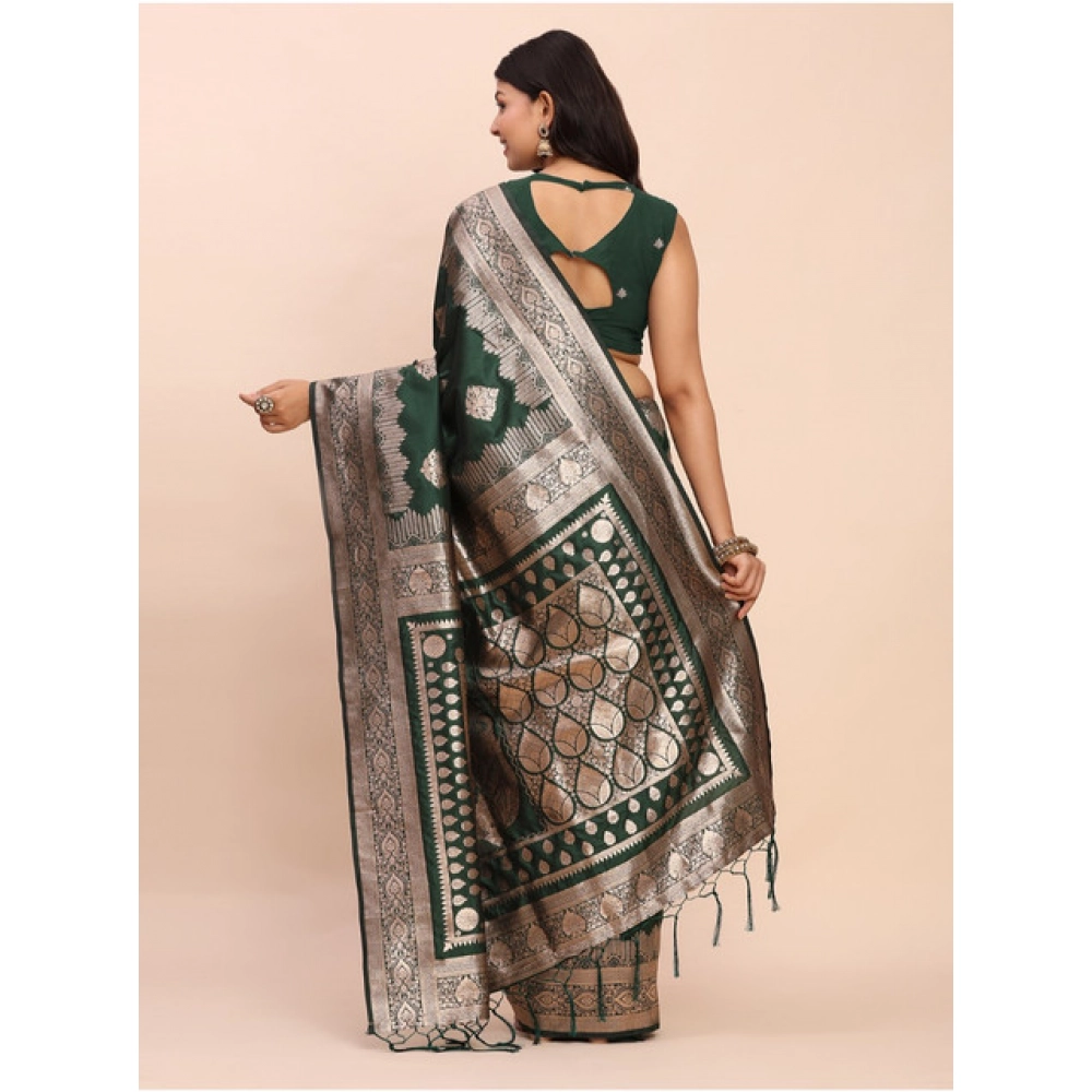 Women's Banarasi Silk Printed Saree With Unstitched Blouse 5.5Mtr (Green) - Image 2