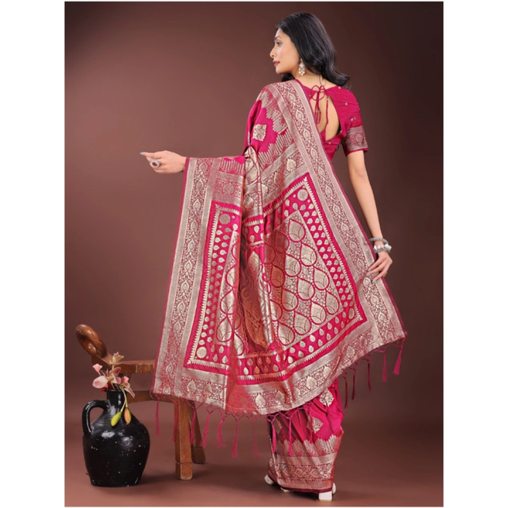 Women's Silk Printed Saree With Unstitched Blouse 5.5Mtr (Magenta) - Image 2