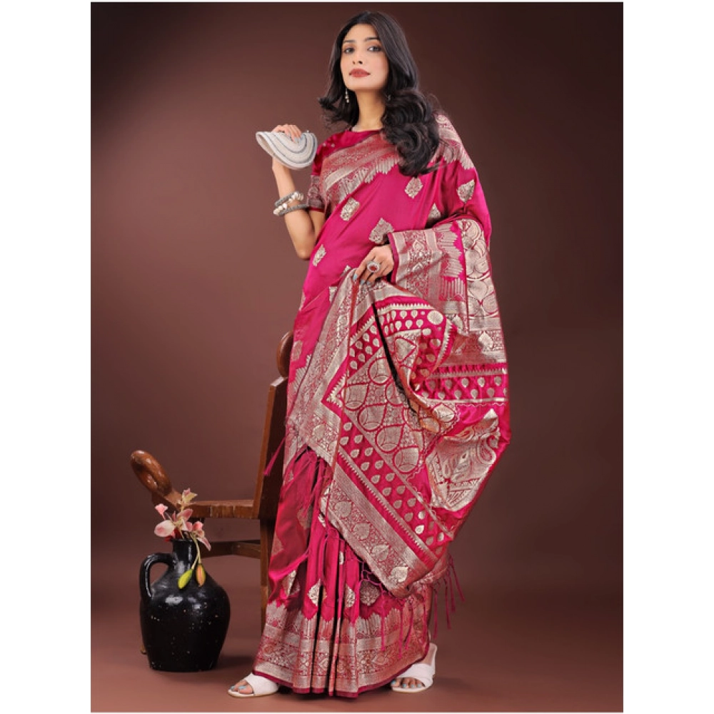 Women's Silk Printed Saree With Unstitched Blouse 5.5Mtr (Magenta) - Image 4