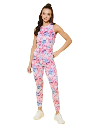 Women's Polyester Lycra Printed Sleeveless Active Wear (Multicolor)