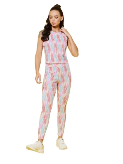 Women's Polyester Lycra Printed Sleeveless Active Wear (Multicolor)