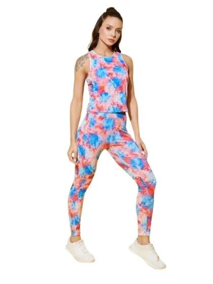 Women's Polyester Lycra Printed Sleeveless Active Wear (Multicolor)