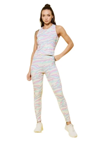 Women's Polyester Lycra Printed Sleeveless Active Wear (Multicolor)