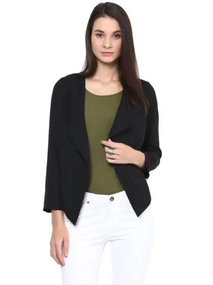 Women's Polyester Solid Long Sleeves Blazer (Black)