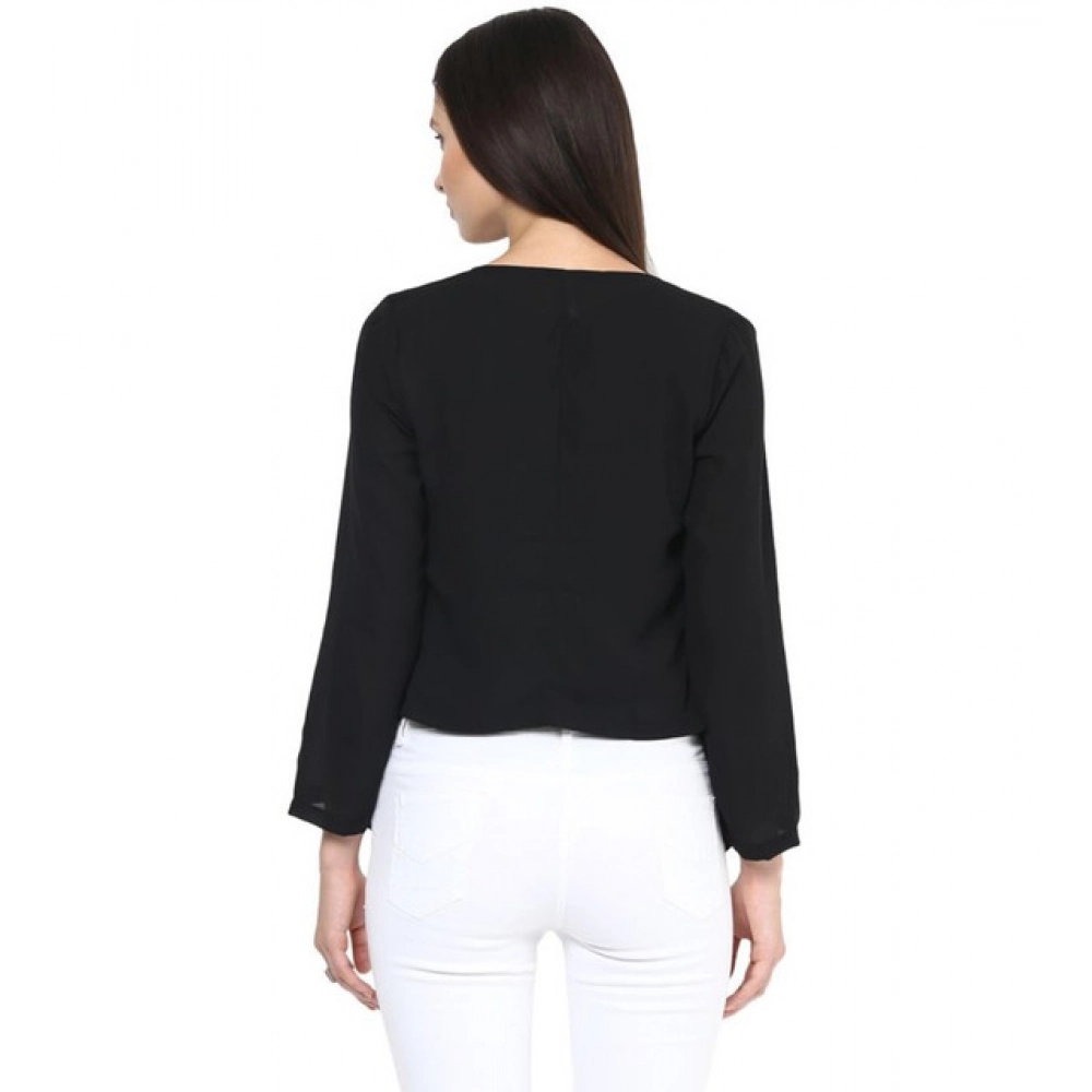 Women's Polyester Solid Long Sleeves Blazer (Black) - Image 2