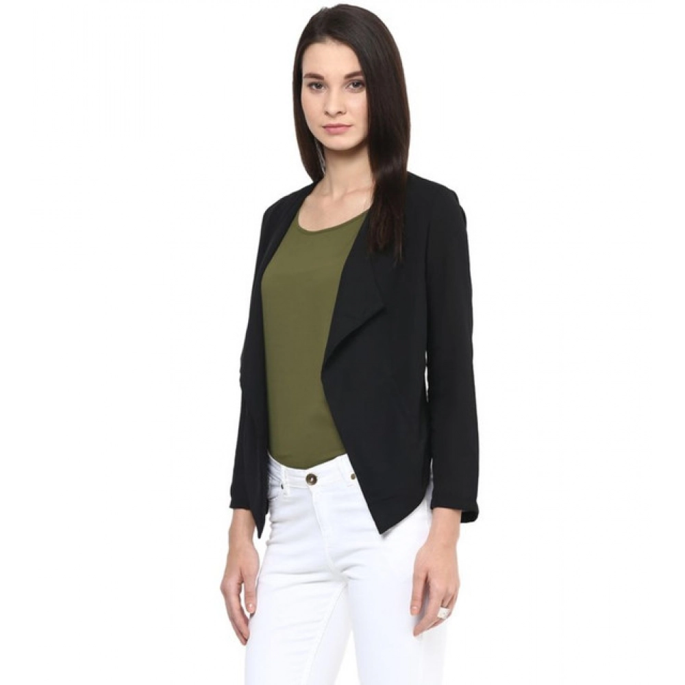 Women's Polyester Solid Long Sleeves Blazer (Black) - Image 4