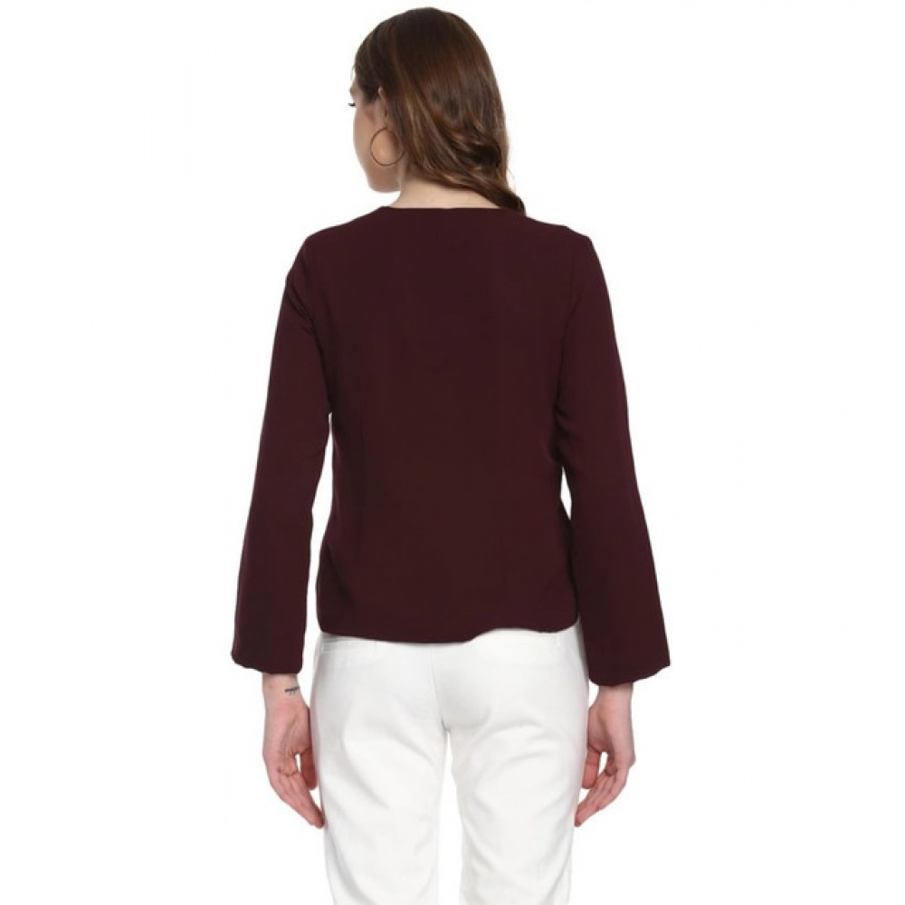Women's Polyester Diagonal Cut Long Sleeves Blazer (Maroon) - Image 2
