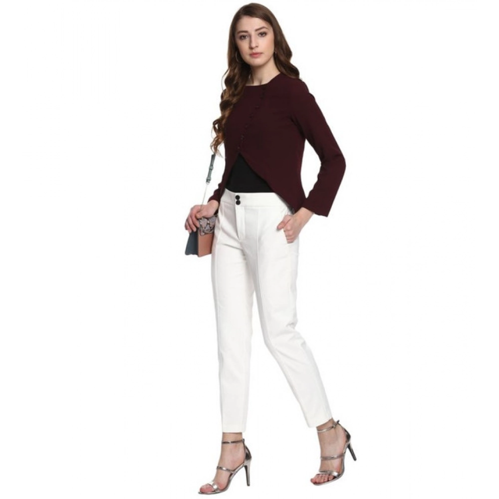 Women's Polyester Diagonal Cut Long Sleeves Blazer (Maroon) - Image 3