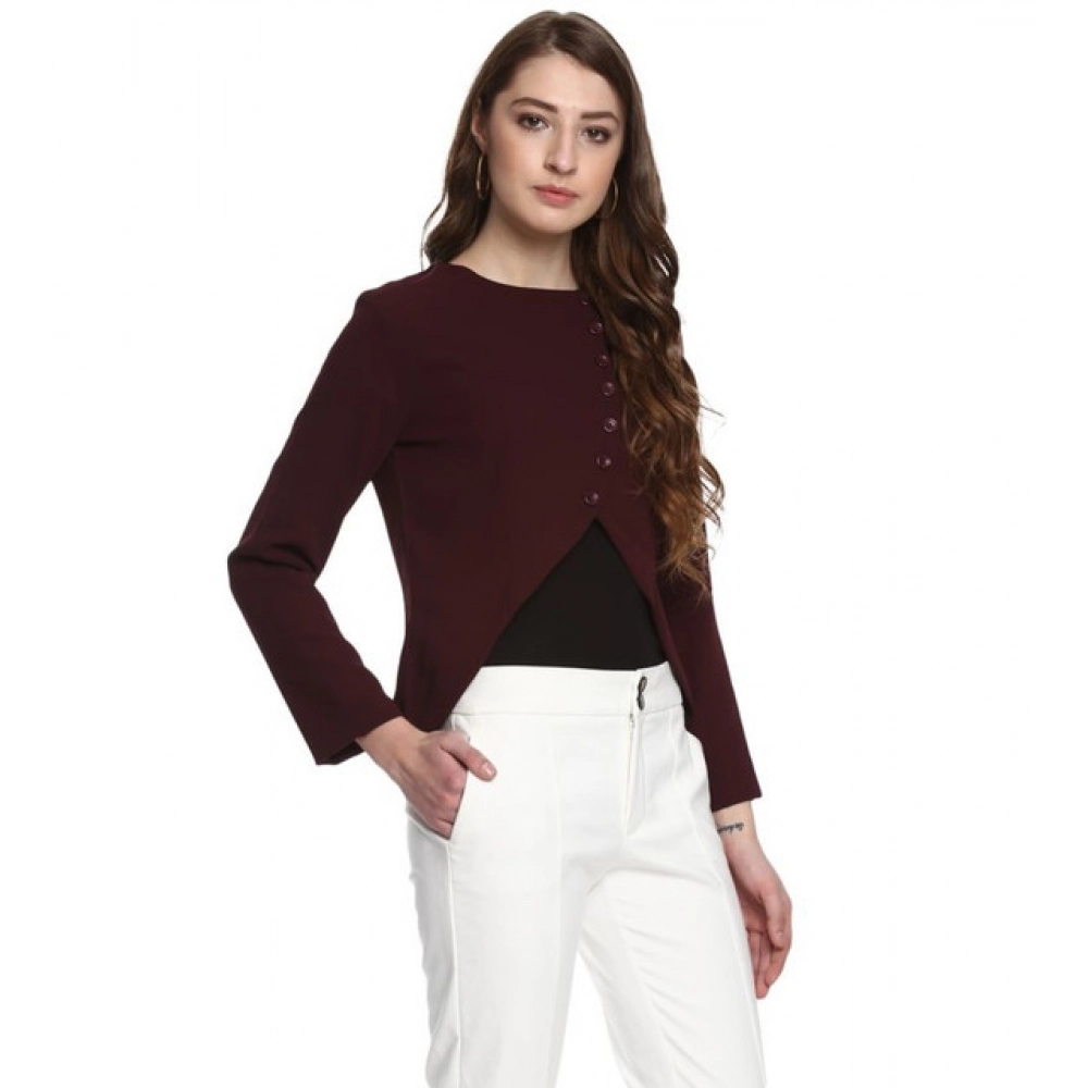 Women's Polyester Diagonal Cut Long Sleeves Blazer (Maroon) - Image 4