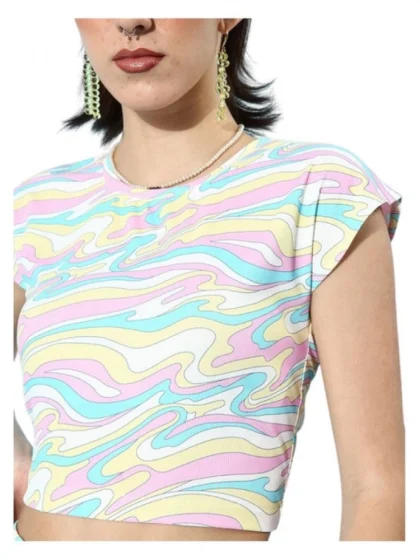 Women's Polyester Lycra Printed Cap Sleeve Co-Ord Set (Multicolor)