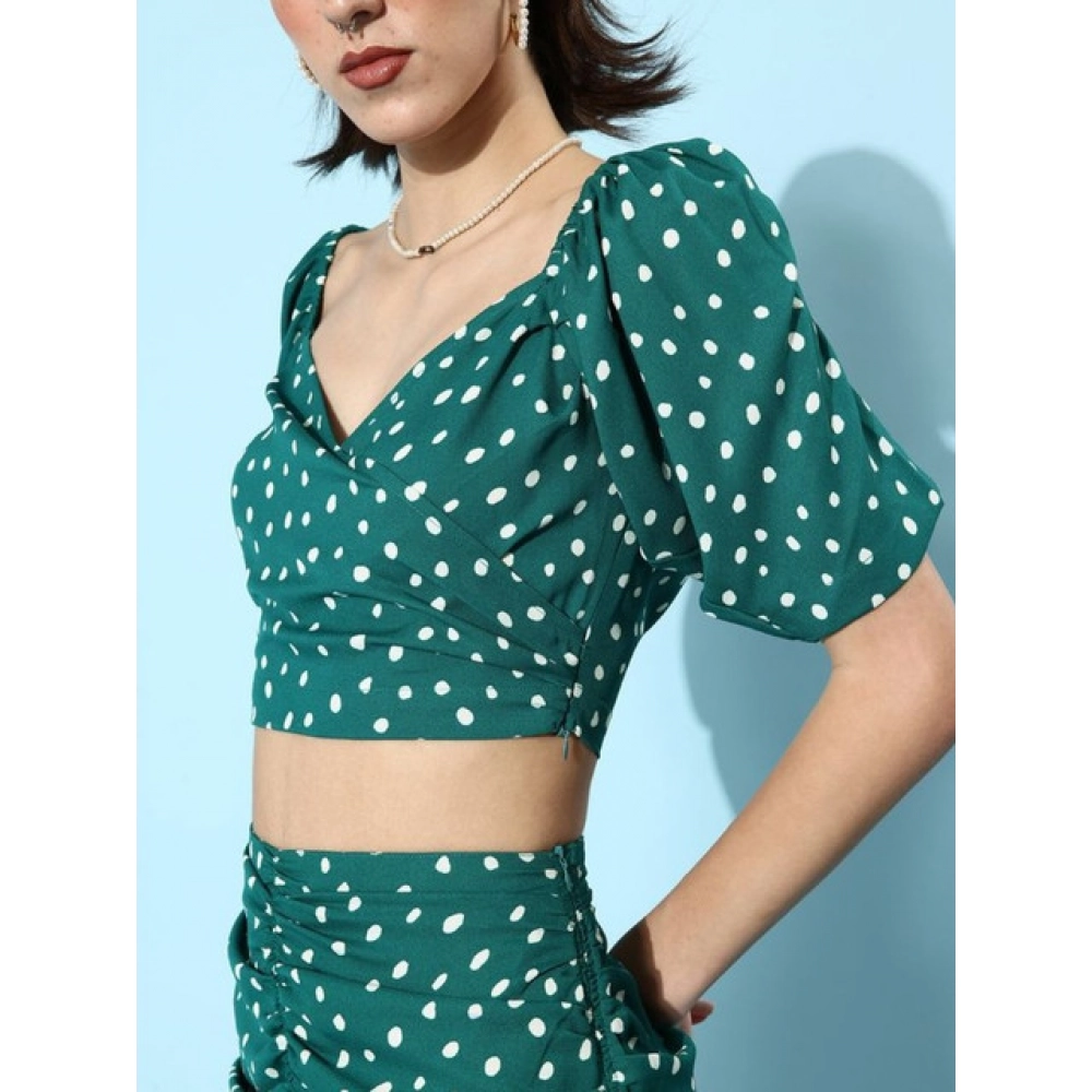 Women's Polyester Floral Short Sleeve Co-Ord Set (Green) - Image 4