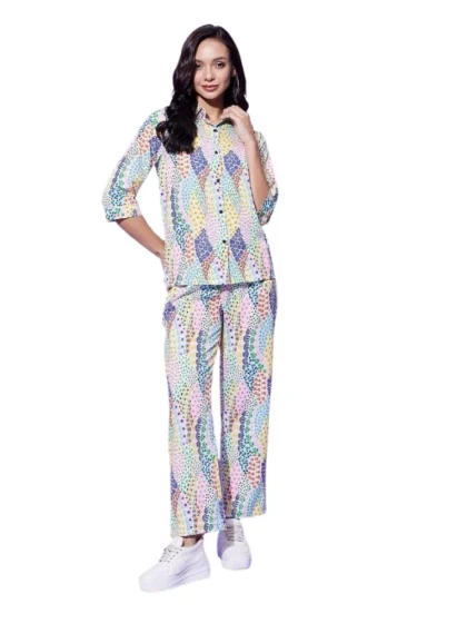 Women's Polyester Floral 3-4th Sleeve Co-Ord Set (Multicolor)
