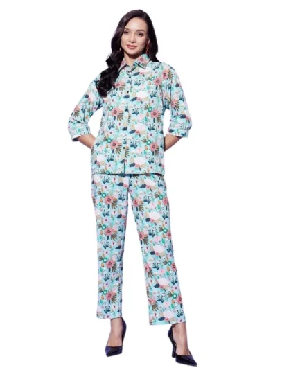 Women's Polyester Floral 3-4th Sleeve Co-Ord Set (Multicolor)