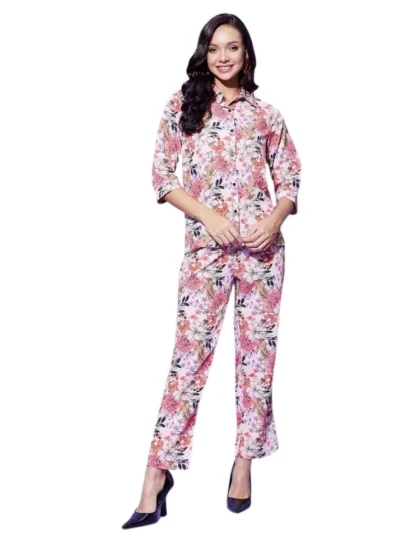Women's Polyester Floral 3-4th Sleeve Co-Ord Set (Multicolor)