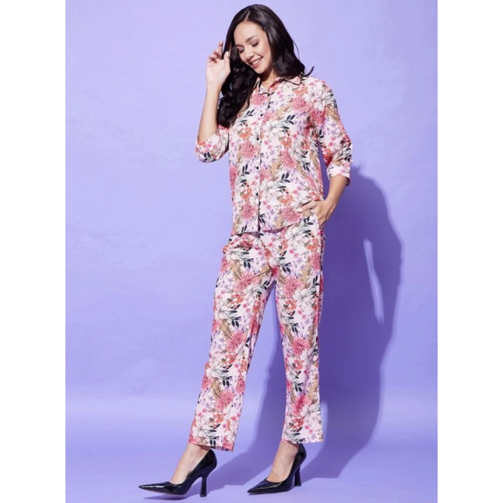 Women's Polyester Floral 3-4th Sleeve Co-Ord Set (Multicolor) - Image 3