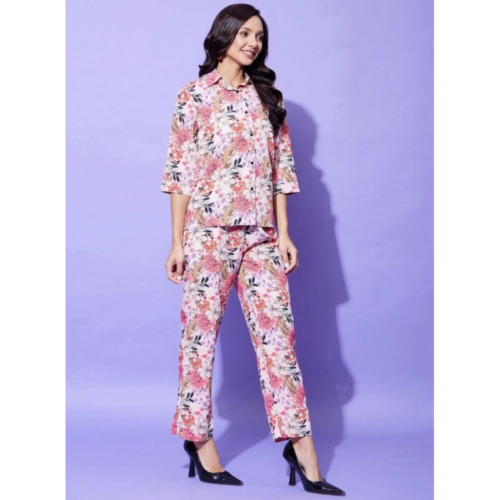 Women's Polyester Floral 3-4th Sleeve Co-Ord Set (Multicolor) - Image 4