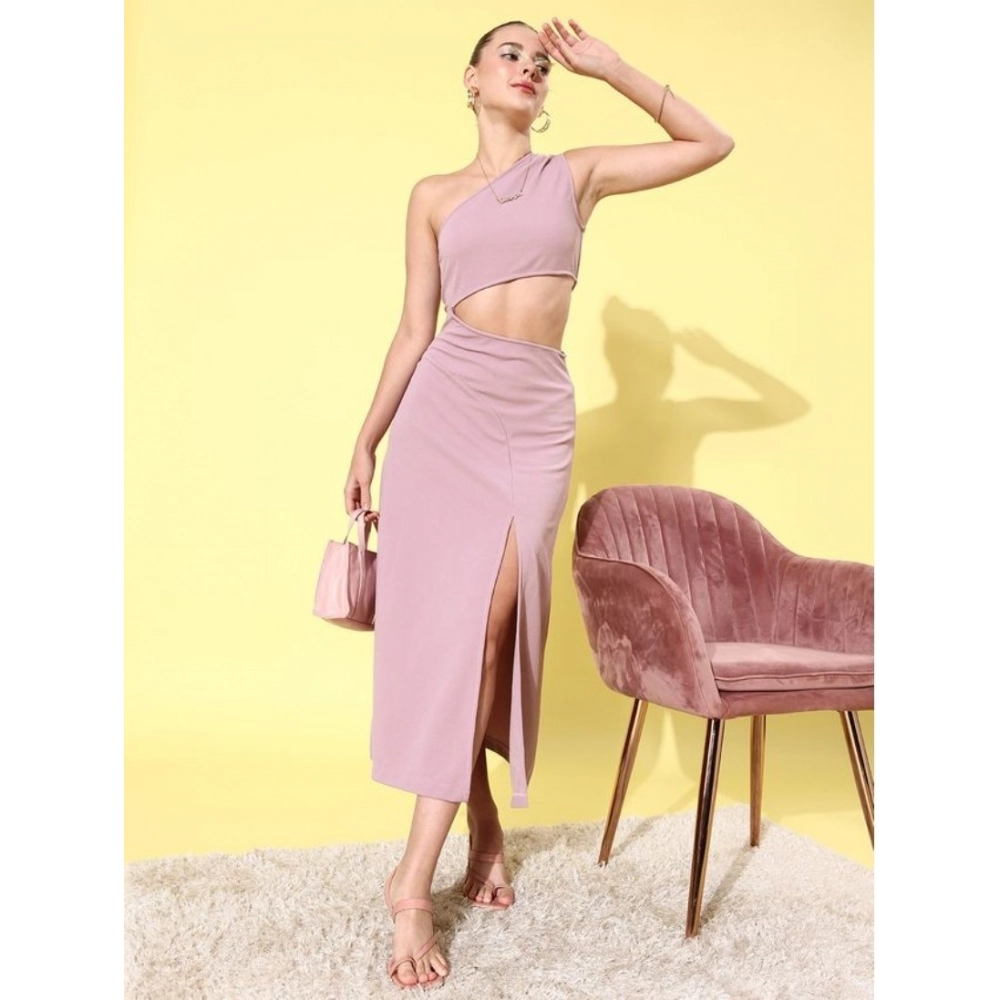 Women's Polyester Lycra Solid Sleeveless Dress (Lavender) - Image 3