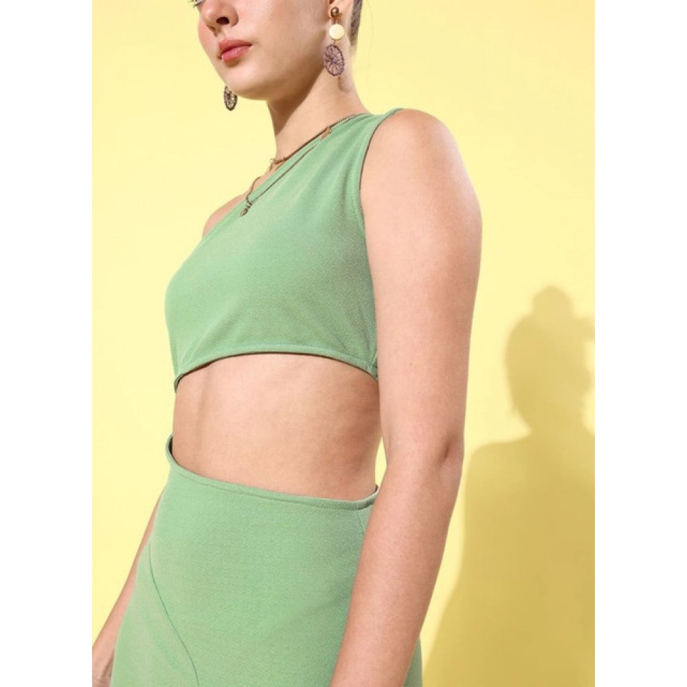 Women's Polyester Lycra Solid Sleeveless Dress (Green) - Image 2