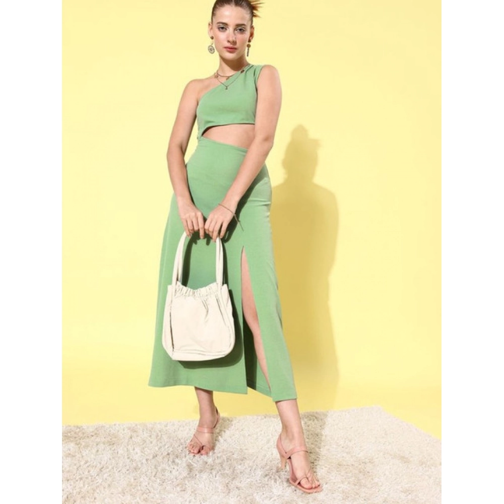 Women's Polyester Lycra Solid Sleeveless Dress (Green) - Image 4